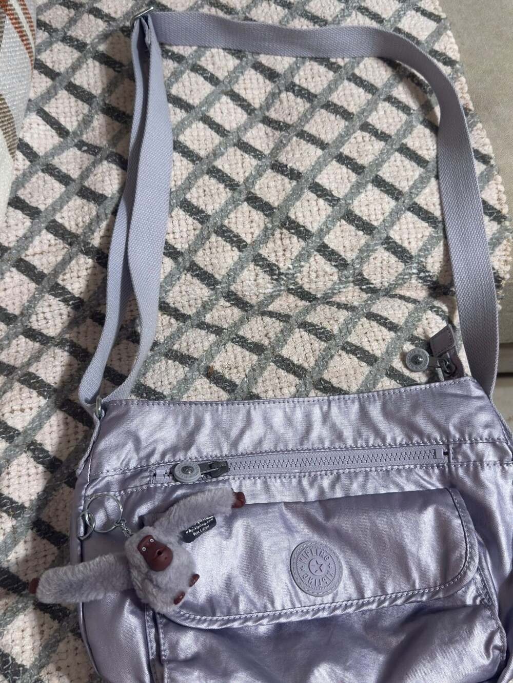 Kipling Willow Crossbody Bag Lavender Metallic with Monkey Keychain
